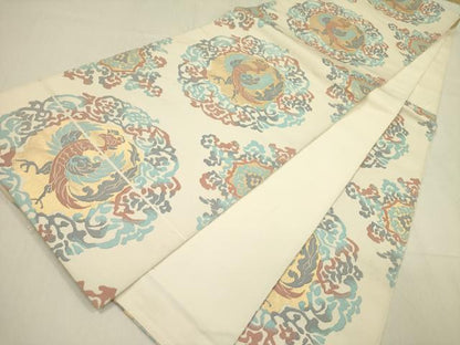 平和屋着物●六通柄 本袋帯 花鳥文 金糸 正絹 逸品 DABB7534op