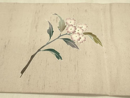 平和屋着物●九寸名古屋帯 紬地 友禅 草花文 正絹 逸品 DABB7542op