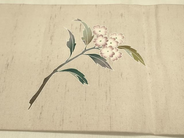 平和屋着物●九寸名古屋帯 紬地 友禅 草花文 正絹 逸品 DABB7542op