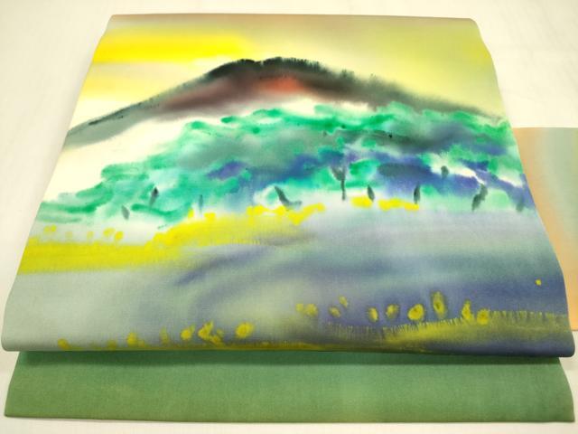 平和屋着物●虹色創家 本郷大田子 塩瀬 九寸名古屋帯 手描き 風景文 正絹 逸品 DABB7544op