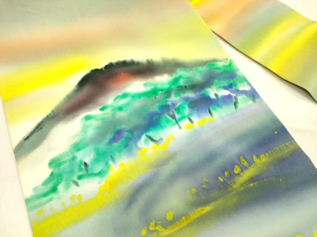平和屋着物●虹色創家 本郷大田子 塩瀬 九寸名古屋帯 手描き 風景文 正絹 逸品 DABB7544op