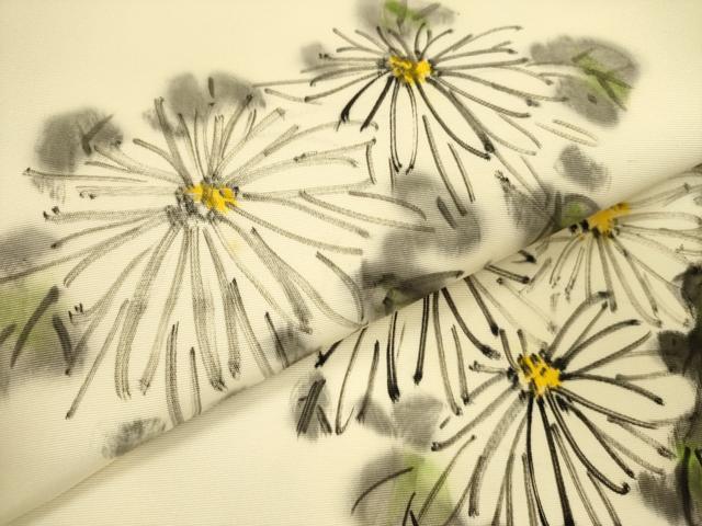 平和屋着物●塩瀬 九寸名古屋帯 作家物 手描き 菊 正絹 逸品 DABB7546op