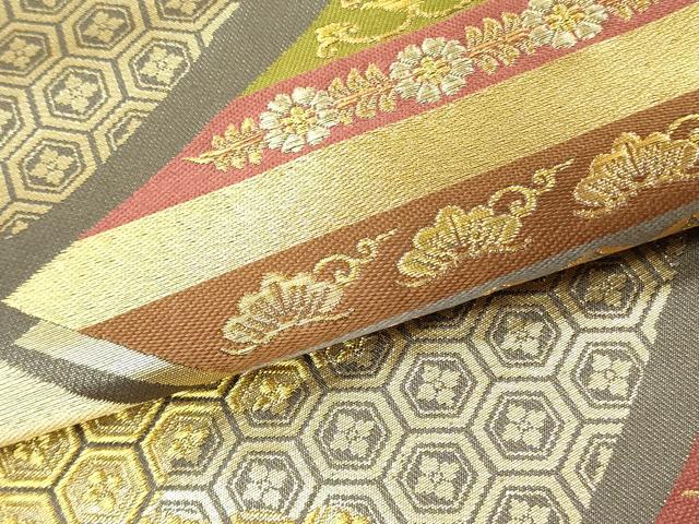 平和屋着物●京の名門 じゅらく謹製 六通柄袋帯 唐織 亀甲花菱文 金銀糸 正絹 逸品 DABB7551op