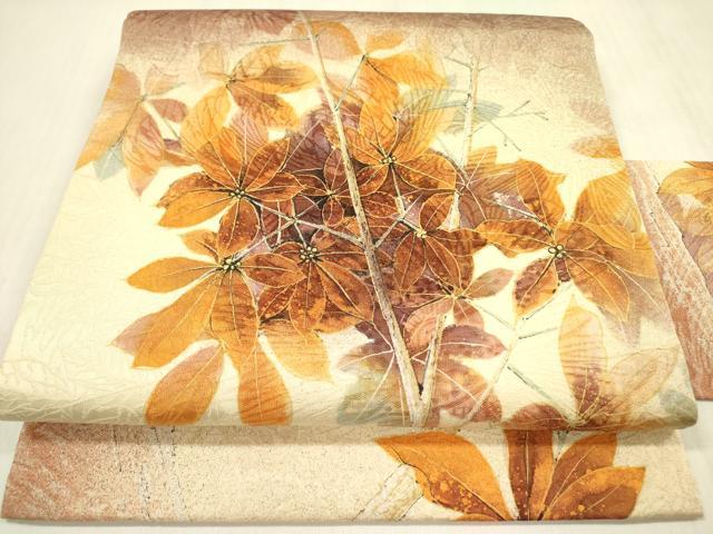 平和屋着物●九寸名古屋帯 枝葉文 金彩 正絹 逸品 DABB7553op