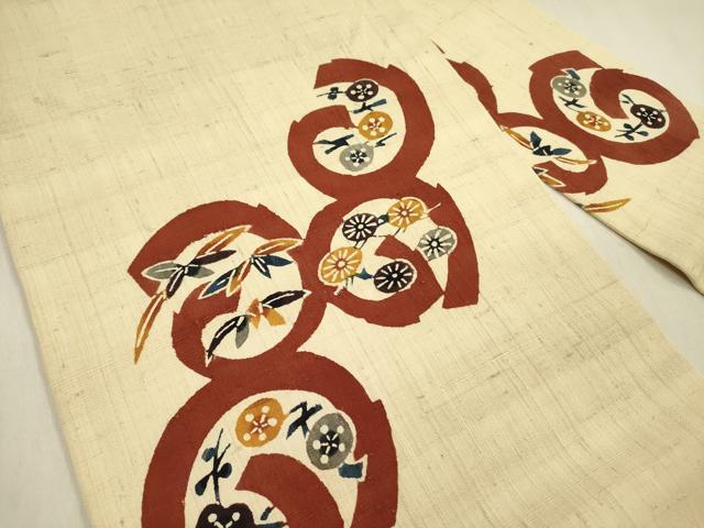 平和屋着物●人間国宝 芹沢圭介一番弟子 下平清人 九寸名古屋帯 紬地 草花 正絹 逸品 DABB7554op