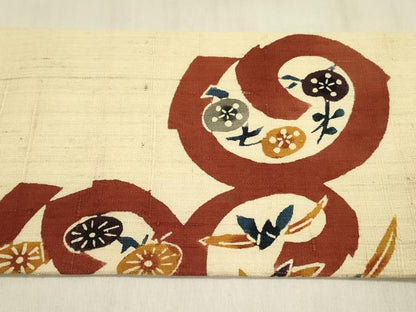 平和屋着物●人間国宝 芹沢圭介一番弟子 下平清人 九寸名古屋帯 紬地 草花 正絹 逸品 DABB7554op
