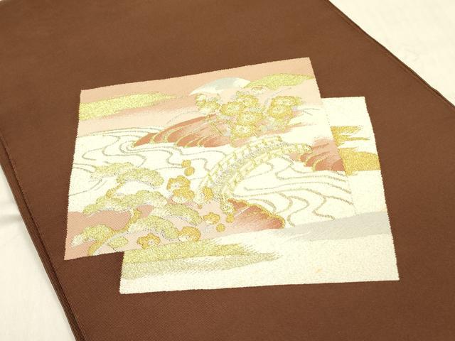 平和屋着物●爪掻き本綴れ 八寸名古屋帯 風景花文 金糸 正絹 逸品 DABB7560op