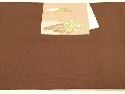 平和屋着物●爪掻き本綴れ 八寸名古屋帯 風景花文 金糸 正絹 逸品 DABB7560op