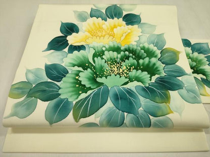 平和屋着物●内山晴祥 手描き 塩瀬 九寸名古屋帯 草花 金彩 正絹 逸品 DABB7561op