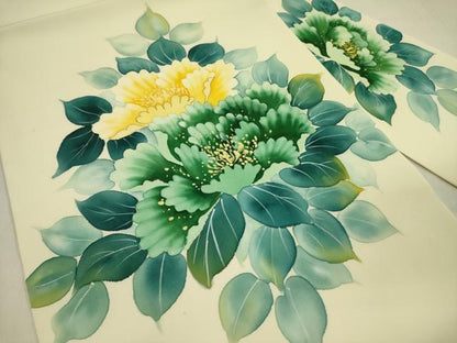平和屋着物●内山晴祥 手描き 塩瀬 九寸名古屋帯 草花 金彩 正絹 逸品 DABB7561op