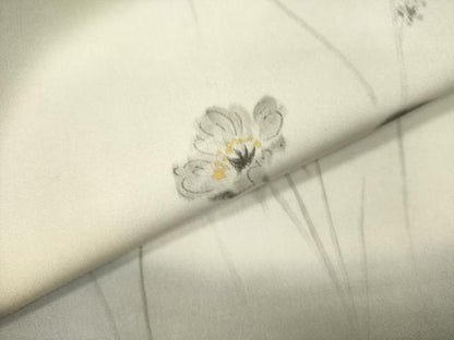 平和屋着物●塩瀬 九寸名古屋帯 手描き 草花 金彩 正絹 逸品 DABB7565op