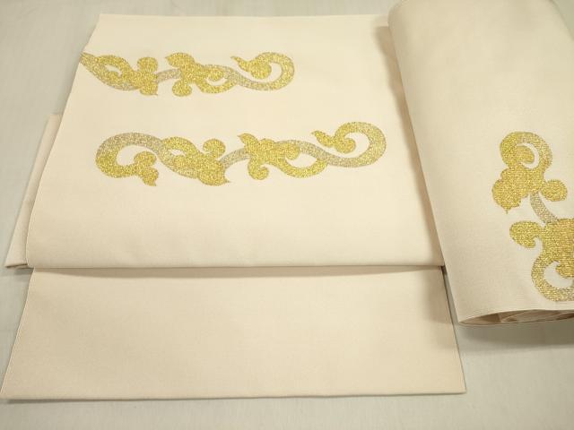 平和屋着物●爪掻き本綴れ つけ帯 唐草 金糸 三越扱い 正絹 逸品 DABB7576op