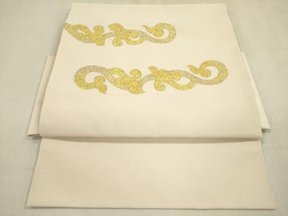 平和屋着物●爪掻き本綴れ つけ帯 唐草 金糸 三越扱い 正絹 逸品 DABB7576op