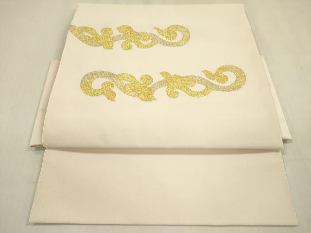 平和屋着物●爪掻き本綴れ つけ帯 唐草 金糸 三越扱い 正絹 逸品 DABB7576op