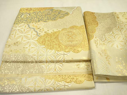平和屋着物●西陣　川島織物　つけ帯　雲取花文　金糸　三越扱い　正絹　逸品　DABB7578op