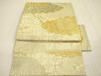 平和屋着物●西陣　川島織物　つけ帯　雲取花文　金糸　三越扱い　正絹　逸品　DABB7578op
