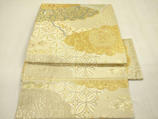 平和屋着物●西陣　川島織物　つけ帯　雲取花文　金糸　三越扱い　正絹　逸品　DABB7578op