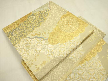 平和屋着物●西陣　川島織物　つけ帯　雲取花文　金糸　三越扱い　正絹　逸品　DABB7578op