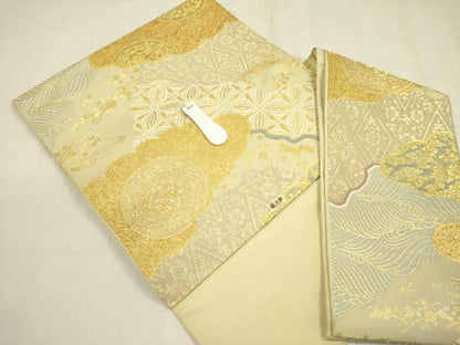 平和屋着物●西陣　川島織物　つけ帯　雲取花文　金糸　三越扱い　正絹　逸品　DABB7578op