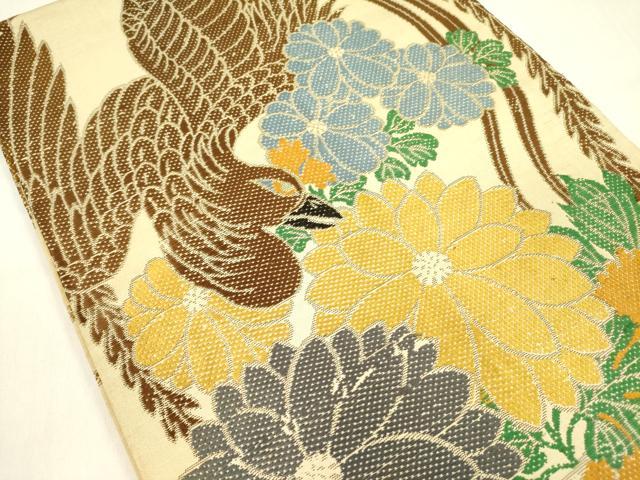 平和屋着物●アンティーク 大正ロマン 丸帯 花鳥文 引き抜き帯 正絹 逸品 DABB7585op