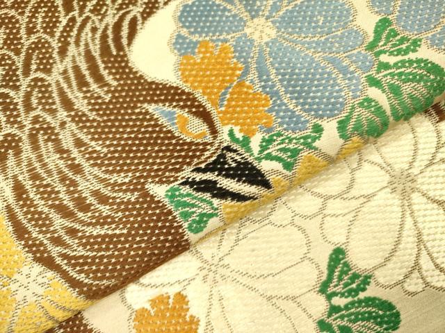 平和屋着物●アンティーク 大正ロマン 丸帯 花鳥文 引き抜き帯 正絹 逸品 DABB7585op