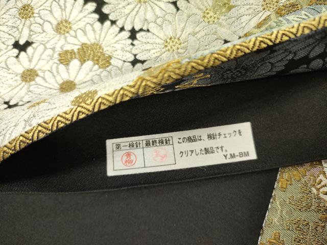 平和屋着物●六通柄袋帯 唐織 千寿菊花文 黒地 金糸 正絹 逸品 DABB7595op