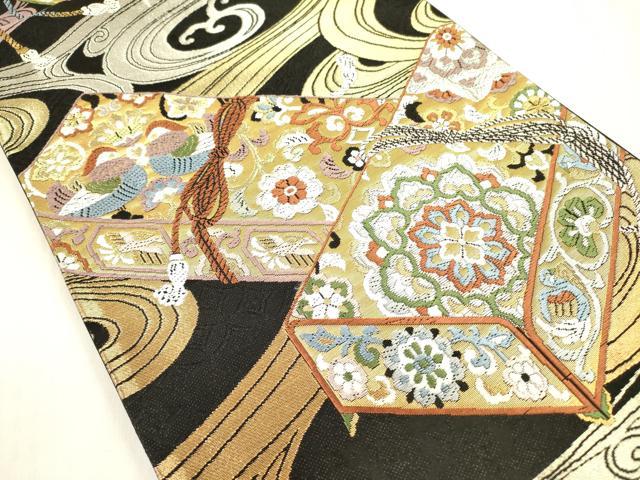 平和屋着物●六通柄袋帯 唐織 正倉院秀美紋 黒地 金銀糸 正絹 逸品 DABB7598op