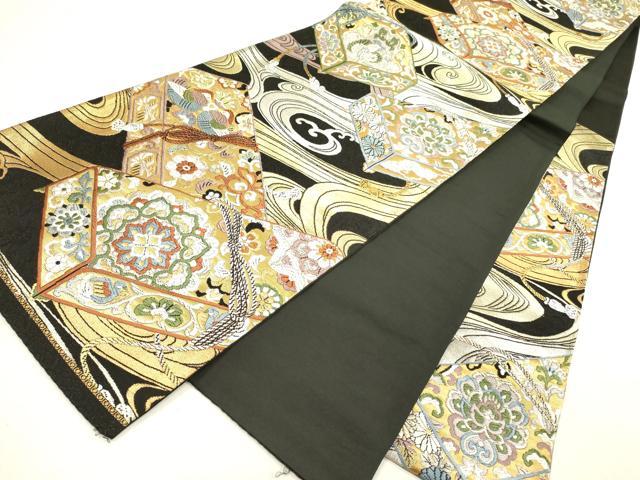 平和屋着物●六通柄袋帯 唐織 正倉院秀美紋 黒地 金銀糸 正絹 逸品 DABB7598op