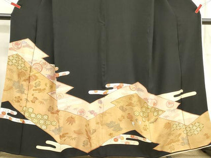 平和屋着物■豪華黒留袖 刺繍 宝尽くし飛鶴花文 金彩 正絹 逸品 DABB7611op