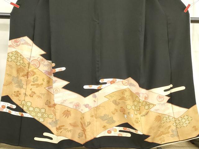 平和屋着物■豪華黒留袖 刺繍 宝尽くし飛鶴花文 金彩 正絹 逸品 DABB7611op