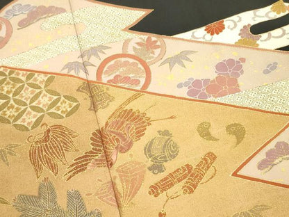 平和屋着物■豪華黒留袖 刺繍 宝尽くし飛鶴花文 金彩 正絹 逸品 DABB7611op