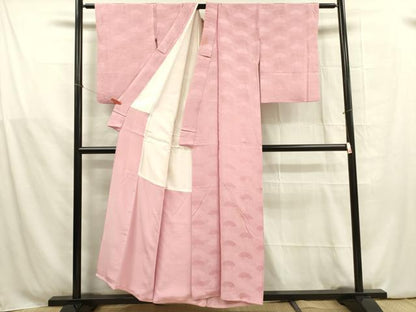 平和屋着物■上質な色無地 菊青海波地紋 紅梅色 正絹 逸品 DABB7613op