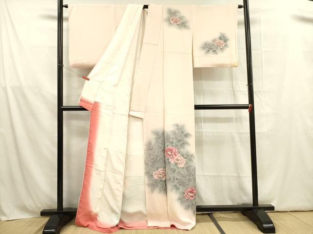 平和屋着物■訪問着　牡丹　暈し染め　ロング丈　正絹　逸品　DABB7629op