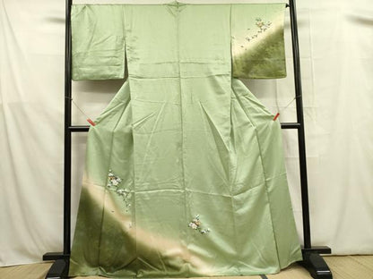 平和屋着物■訪問着 扇面草花文 暈し染め 銀彩 正絹 逸品 DABB7634op