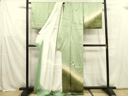 平和屋着物■訪問着 扇面草花文 暈し染め 銀彩 正絹 逸品 DABB7634op