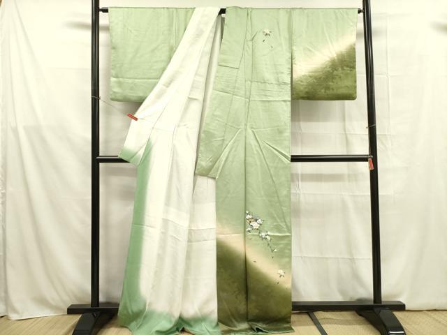 平和屋着物■訪問着 扇面草花文 暈し染め 銀彩 正絹 逸品 DABB7634op