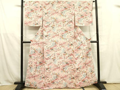 平和屋着物■上質な小紋 型染 風景花文 正絹 逸品 DABB7644op