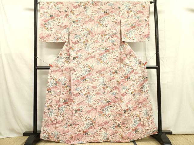 平和屋着物■上質な小紋 型染 風景花文 正絹 逸品 DABB7644op
