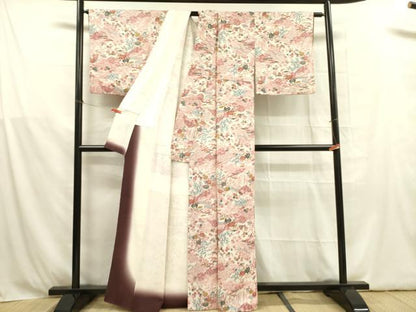 平和屋着物■上質な小紋 型染 風景花文 正絹 逸品 DABB7644op