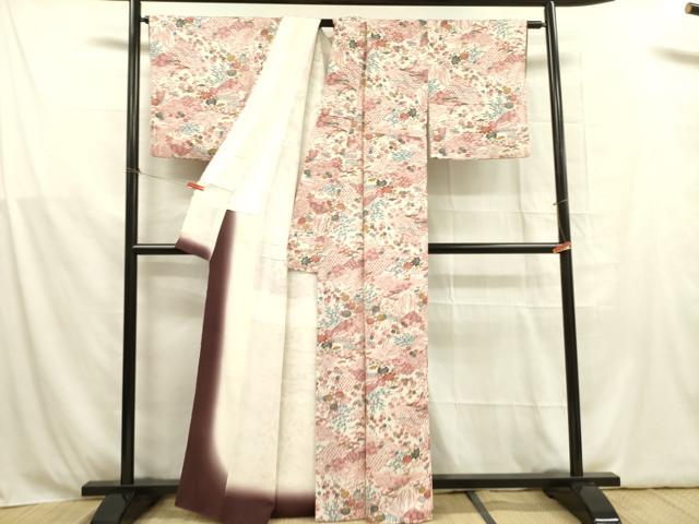 平和屋着物■上質な小紋 型染 風景花文 正絹 逸品 DABB7644op