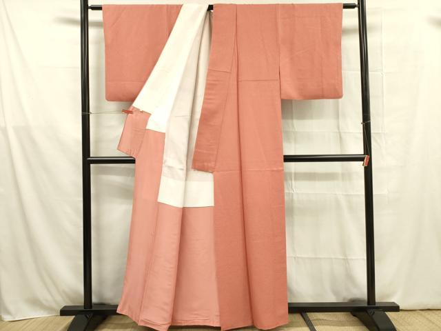 平和屋着物■上質な色無地 霞地紋 甚三紅色 正絹 逸品 DABB7666op