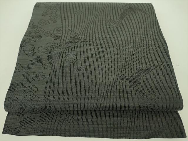 平和屋着物●染色作家 斉藤三才 両面 全通柄袋帯 三才鳥 幾何学文様 黒地 金糸 正絹 逸品 DABB7677op