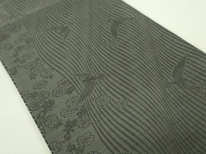 平和屋着物●染色作家 斉藤三才 両面 全通柄袋帯 三才鳥 幾何学文様 黒地 金糸 正絹 逸品 DABB7677op