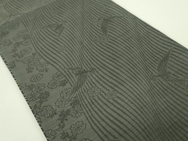 平和屋着物●染色作家 斉藤三才 両面 全通柄袋帯 三才鳥 幾何学文様 黒地 金糸 正絹 逸品 DABB7677op