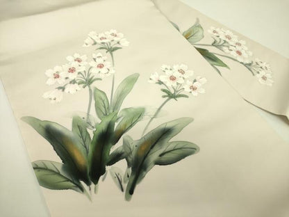 平和屋着物●塩瀬 九寸名古屋帯 作家物 手描き 草花文 金彩 正絹 逸品 DABB7678op