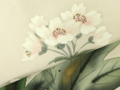 平和屋着物●塩瀬 九寸名古屋帯 作家物 手描き 草花文 金彩 正絹 逸品 DABB7678op