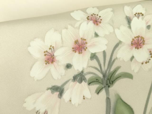 平和屋着物●塩瀬 九寸名古屋帯 作家物 手描き 草花文 金彩 正絹 逸品 DABB7678op