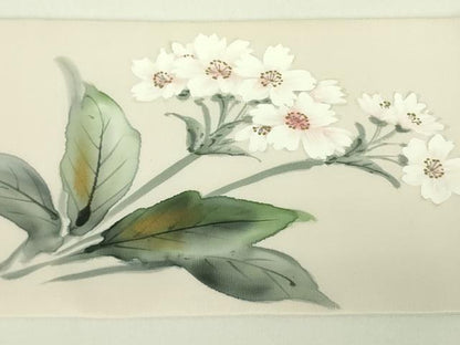 平和屋着物●塩瀬 九寸名古屋帯 作家物 手描き 草花文 金彩 正絹 逸品 DABB7678op