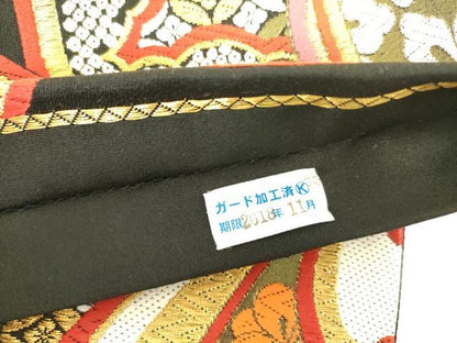 平和屋着物●六通柄袋帯 唐織 吉祥花文 黒地 金銀糸 正絹 逸品 DABB7682op