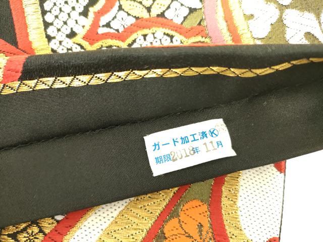 平和屋着物●六通柄袋帯 唐織 吉祥花文 黒地 金銀糸 正絹 逸品 DABB7682op